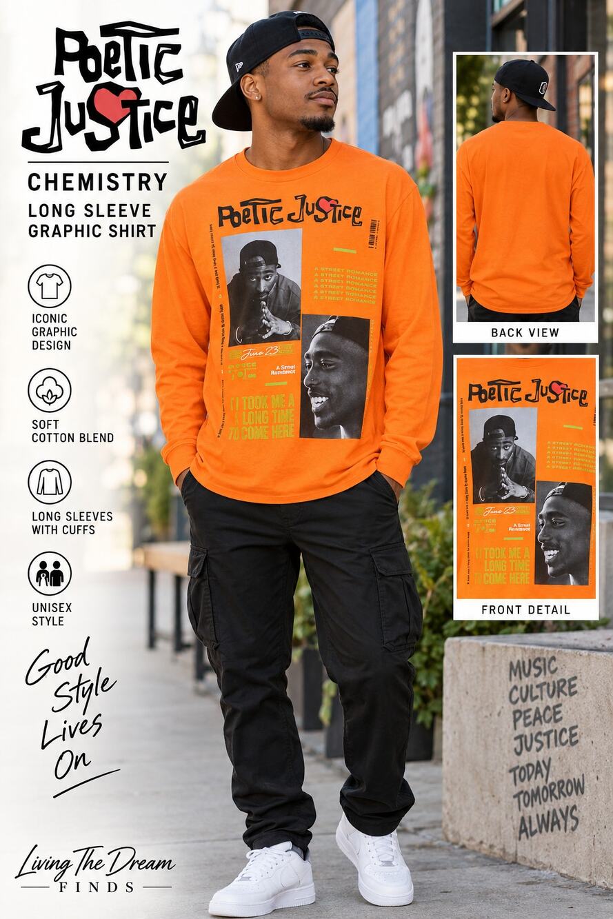 Poetic Justice Chemistry Tupac 2Pac Long Sleeve Graphic Shirt Orange Size Large